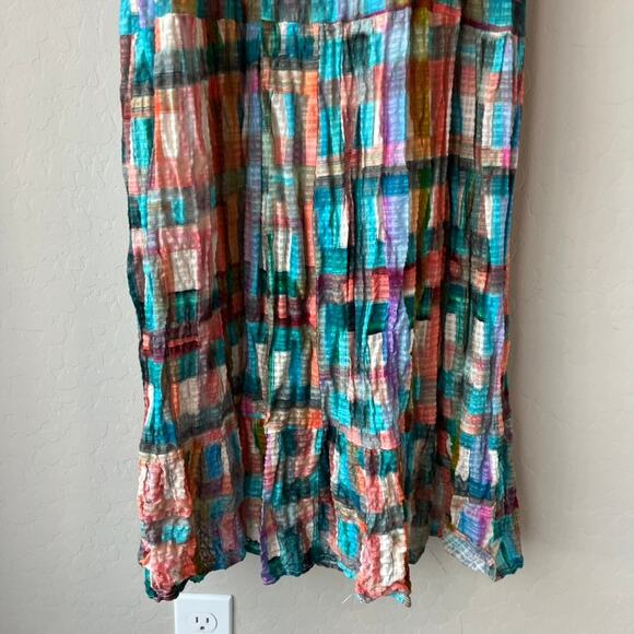 Marie Oliver Petra Multicolor Plaid Sleeveless Square Neck Flounce Midi Dress S - Picture 4 of 9